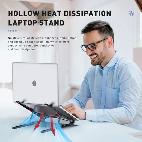 حامل لاب توب محمول قابل للتعديل مصنوع من خليط معدني من الالومنيوم قابل للطي وجيد التهوية لاجهزة ماك بوك ونوت بوك لون اسود in Kuwait