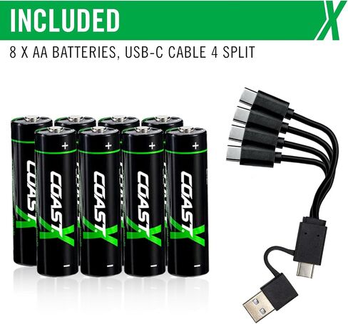 Coast AA USB-C Rechargeable Batteries, ZITHION-X, Lithium Ion 1.5v 2400 mAh, Long Lasting, Charges Under 2.5 Hours, Charging Cable Included, 4-Battery Pack in Saudi Arabia