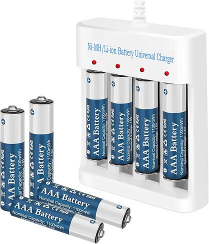 8 عبوات من بطاريات الليثيوم AAA القابلة لإعادة الشحن بقدرة 1.5 فولت مع شاحن (فتحة مستقلة ذات 4 فتحات)، بطارية ثلاثية طويلة الأمد بحجم 1100 مللي واط في الساعة in Kuwait