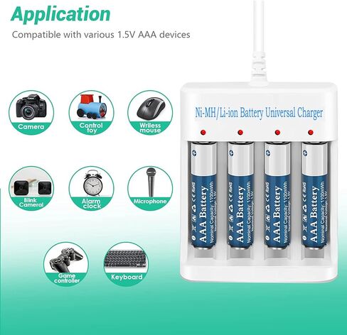 8 عبوات من بطاريات الليثيوم AAA القابلة لإعادة الشحن بقدرة 1.5 فولت مع شاحن (فتحة مستقلة ذات 4 فتحات)، بطارية ثلاثية طويلة الأمد بحجم 1100 مللي واط في الساعة in Kuwait