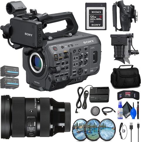 نظام كاميرا سوني PXW-FX9 XDCAM 6K كامل الإطار (الهيكل فقط (PXW-FX9V) + عدسة سيجما 24-70 مم f/2.8 (578965) + بطاقة سعة 120 جيجابايت + بطارية BP-U35 + مجموعة مرشح + حقيبة + محفظة ذاكرة + حافظة للغطاء + المزيد (متجدد) in Kuwait