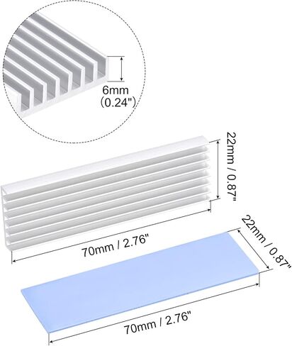MECCANIXITY 2 Pack M.2 2280 Nvme SSD Heatsink Cooler Alloy الألومنيوم بالوعة الحرارة مع مسامير التثبيت عدة مفك البراغي، وسادة حرارية 1 مم، للكمبيوتر المحمول، 70 * 22 * ​​6 مم، لون فضي in Saudi Arabia