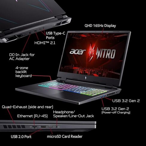 2023 Newest Acer Nitro 17 Gaming Laptop, 17.3" QHD 165Hz Display, AMD Ryzen 7-7840HS(8 cores), ‎NVIDIA GeForce RTX 4060, 16GB DDR5 RAM, 1TB SSD, ‎Wi-Fi 6E, Bluetooth, Backlit Keyboard, Windows 11 Home in Saudi Arabia