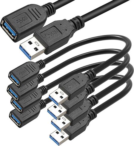 SAITECH IT 4 Pack 15cm Short USB 3.0 Male A to Female A Extension Cable 5GBps for Laptop/PC/Mac/Printers- Black in Kuwait