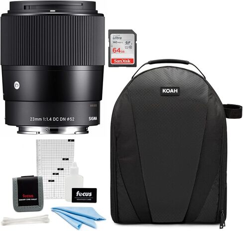 Sigma 23mm F1.4 DC DN Contemporary Series Large Aperture Lens for Sony E Mount with Lens Hood Bundle with Sling Camera Bag, 64 GB SDXC Memory Card, Cleaning and Accessory Kit (4 Items) in Saudi Arabia