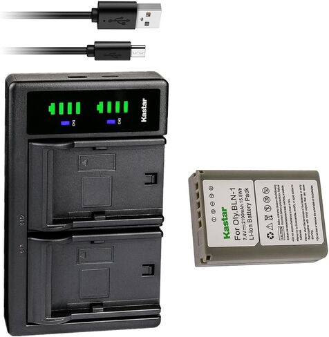 Kastar 4-Pack بطارية مفككة بالكامل واستبدال شاحن USB LTD2 لبطارية Olympus BLN-1 BLN1، شاحن BCN-1، M-D E-M1، OM-D E-M5، OM-D E-M5 Mark II، OM-D E -M5 Mark III، قلم E-P5، كاميرا Pen-F in Saudi Arabia