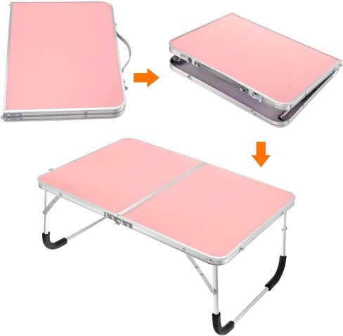 PATIKIL Foldable Laptop Table, Portable Lap Desk Picnic Bed Tray Tables Snacks Reading Working Desks for Bed Sofa Camping, Pink in Kuwait