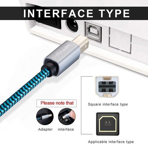 كابل طابعة USB بطول 30 قدمًا، سلك طابعة USB طويل مجدول 2.0 نوع A ذكر إلى B ذكر كابل ماسح ضوئي عالي السرعة متوافق مع HP وCanon وDell وEpson وSamsung والمزيد in Kuwait