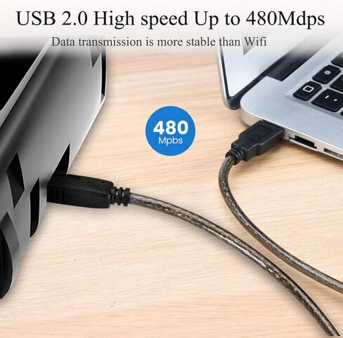 كابل الطابعة 25 قدم USB 2.0 النوع A ذكر إلى النوع B ذكر كابل الماسح الضوئي للطابعة عالي السرعة USB A إلى B متوافق مع HP، Canon، Brother، Epson، Xerox، Samsung إلخ in Kuwait