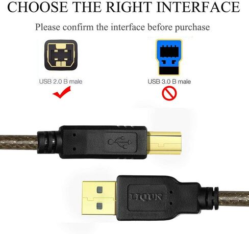 كابل الطابعة 25 قدم USB 2.0 النوع A ذكر إلى النوع B ذكر كابل الماسح الضوئي للطابعة عالي السرعة USB A إلى B متوافق مع HP، Canon، Brother، Epson، Xerox، Samsung إلخ in Kuwait