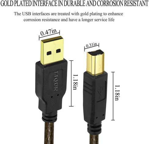 كابل الطابعة 25 قدم USB 2.0 النوع A ذكر إلى النوع B ذكر كابل الماسح الضوئي للطابعة عالي السرعة USB A إلى B متوافق مع HP، Canon، Brother، Epson، Xerox، Samsung إلخ in Kuwait