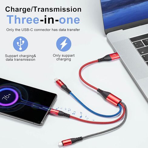كابل شحن متعدد 4.5 أمبير، كابل شحن متعدد مضفر 3 في 1، كابل شحن متعدد USB، سلك شحن سريع مع نوع C، Micro USB ومنفذ IP لمعظم الهواتف، Samsung Galaxy، iPads، LG (2Pack/1Ft) in Kuwait