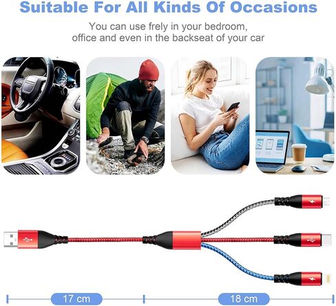 كابل شحن متعدد 4.5 أمبير، كابل شحن متعدد مضفر 3 في 1، كابل شحن متعدد USB، سلك شحن سريع مع نوع C، Micro USB ومنفذ IP لمعظم الهواتف، Samsung Galaxy، iPads، LG (2Pack/1Ft) in Kuwait