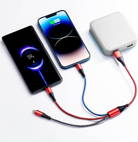 كابل شحن متعدد 4.5 أمبير، كابل شحن متعدد مضفر 3 في 1، كابل شحن متعدد USB، سلك شحن سريع مع نوع C، Micro USB ومنفذ IP لمعظم الهواتف، Samsung Galaxy، iPads، LG (2Pack/1Ft) in Kuwait