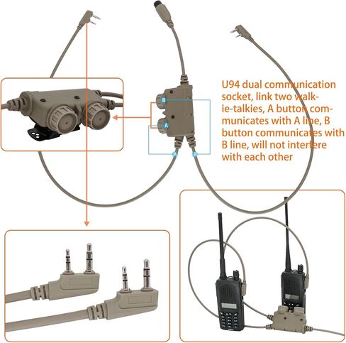 U94 Dual PTT 2 Pin K Plug for UV5R Tactical Headset w/7.0mm Jack in Saudi Arabia