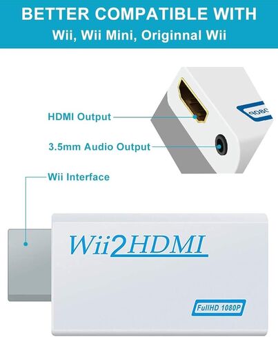 Wii to HDMI Converter 1080P with High Speed Wii HDMI Cable, Wii HDMI Adapter with 3,5mm Audio Jack&HDMI Output Compatible with Wii, Wii U, HDTV, Supports All Wii Display Modes 720P, NTS in Kuwait
