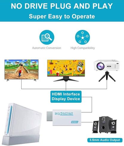 Wii to HDMI Converter 1080P with High Speed Wii HDMI Cable, Wii HDMI Adapter with 3,5mm Audio Jack&HDMI Output Compatible with Wii, Wii U, HDTV, Supports All Wii Display Modes 720P, NTS in Kuwait