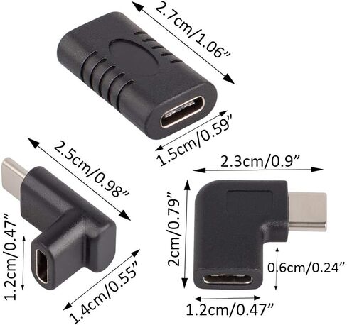 4 قطع محول USB C ، DanziX من النوع C ذكر إلى أنثى إلى أنثى إلى أنثى أنثى إلى أنثى ، محول تمديد بزاوية 90 درجة للكمبيوتر اللوحي والكمبيوتر المحمول in Kuwait