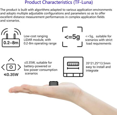 Wishiot TF-Luna LiDAR Range Finder Sensor 0.2m-8m Single-Point Ranging Module UART/I2C 5V with 6Pin Terminal to Dupont Cable for Arduino/RPi Pico/Pixhawk/WiFi_Lora_32 in Saudi Arabia
