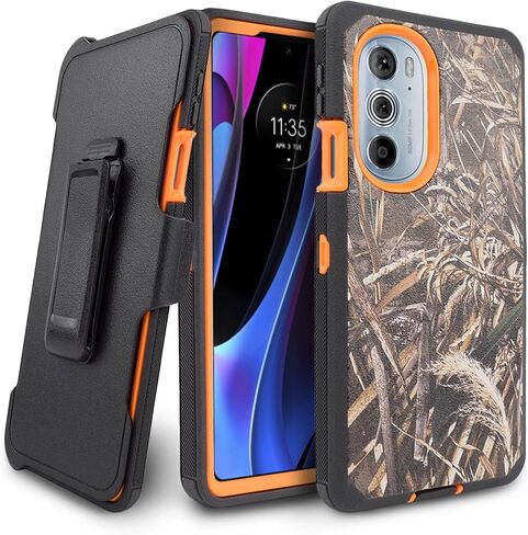 Designed for Motorola Edge + Plus 2022, Moto Edge Plus 5G UW 2022, Moto Edge 30 Pro Phone Case with Built in Screen Protector, Swivel Belt Clip Holster Kickstand Holder (Black) in Kuwait