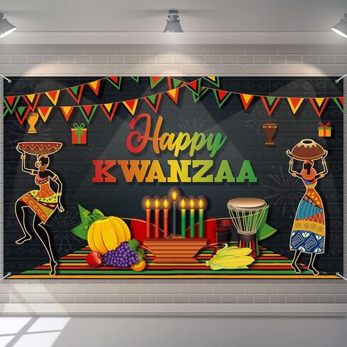 Happy Kwanzaa Banner Backdrop Party Decoration Supplies Candles African Heritage Background Harvest Kwanzaa Photo Booth Backdrop for Africans American Traditional Festival, 72.8 x 43.3 inch in Saudi Arabia