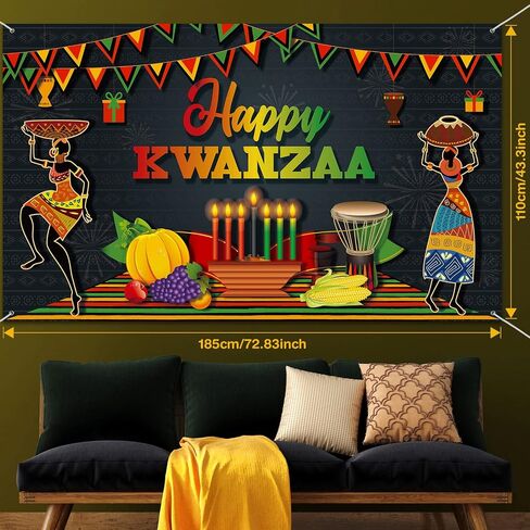 Happy Kwanzaa Banner Backdrop Party Decoration Supplies Candles African Heritage Background Harvest Kwanzaa Photo Booth Backdrop for Africans American Traditional Festival, 72.8 x 43.3 inch in Saudi Arabia