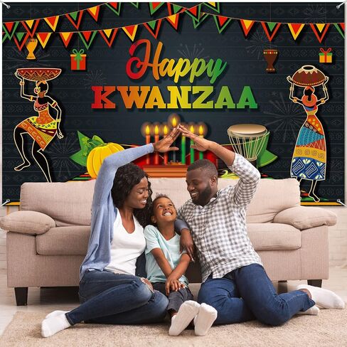 Happy Kwanzaa Banner Backdrop Party Decoration Supplies Candles African Heritage Background Harvest Kwanzaa Photo Booth Backdrop for Africans American Traditional Festival, 72.8 x 43.3 inch in Saudi Arabia