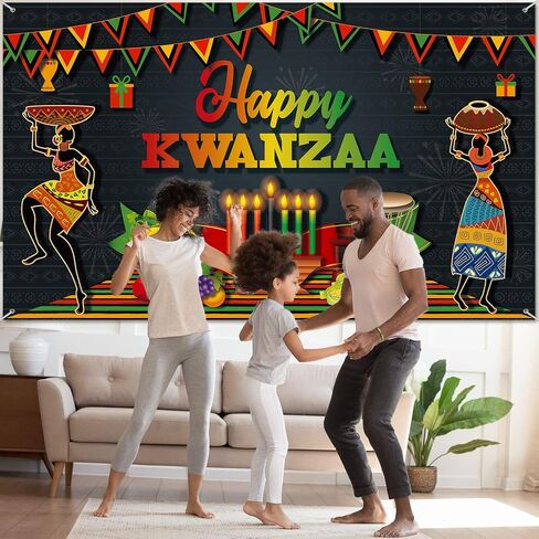 Happy Kwanzaa Banner Backdrop Party Decoration Supplies Candles African Heritage Background Harvest Kwanzaa Photo Booth Backdrop for Africans American Traditional Festival, 72.8 x 43.3 inch in Saudi Arabia
