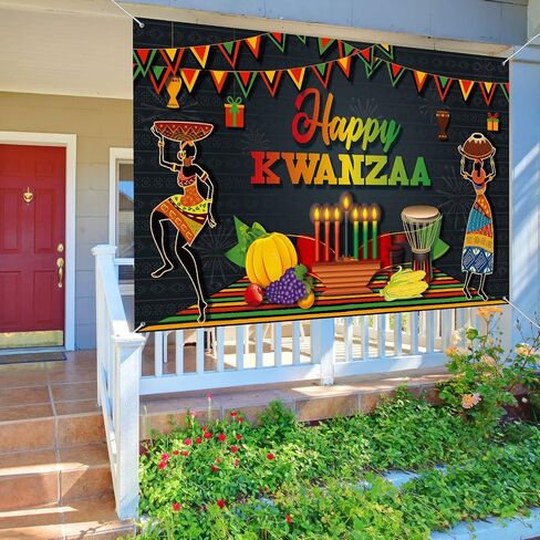 Happy Kwanzaa Banner Backdrop Party Decoration Supplies Candles African Heritage Background Harvest Kwanzaa Photo Booth Backdrop for Africans American Traditional Festival, 72.8 x 43.3 inch in Saudi Arabia