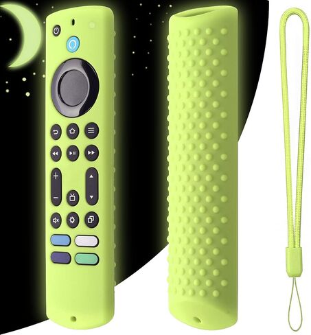 حافظة جهاز تحكم عن بعد من السيليكون لجهاز التحكم عن بعد 2023 Fire TV Stick 4K Max 2nd/Fir TV Omni Series/FireTV 4-Series Remote، غطاء جهاز التحكم عن بعد Toshiba/Insignia FirTV مع حبل (أخضر متوهج) in Kuwait