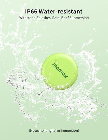 جهاز تعقب المفاتيح MOMAX، علامة تحديد الموقع تعمل مع Apple Find My (iOS فقط)، جهاز تعقب ذكي محمول مع حزام، مكتشف عناصر مقاوم للماء IP66 للأطفال/الأمتعة/المحفظة/الحقيبة/حقيبة الظهر/حقيبة السفر، عبوة واحدة باللون الأخضر in Kuwait