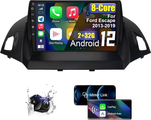 لسيارة Ford Escape 2013 2014 2015 2016 2017 2018 2019 ستيريو راديو السيارة مع Carplay اللاسلكي Android Auto، شاشة لمس عالية الدقة 8 Core Android 12 راديو السيارة مع كاميرا احتياطية بلوتوث AM/FM/RDS WiFi in Kuwait
