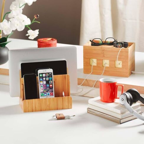 G.U.S. Multi-Device Charging Station Dock & Organizer - Multiple Finishes Available. for Laptops, Tablets, and Phones - Strong Build, Black Leatherette in Saudi Arabia