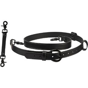 Perfect Fit Leather Firefighter Radio Strap and Anti Sway Strap Reflective Stripe Firemen Leather Bundle Black Leather and Black Hardware