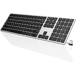 WisFox Wireless Keyboard, Full Size with Silent Keys, Number Pad, Super Slim and Battery Powered, 2.4GHz USB Computer Keyboard for Laptop, PC, Mac, Windows, Chromebook, Sliver and Black in Saudi Arabia