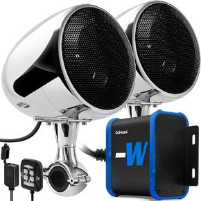 GoHawk TN4-W Waterproof Amplifier 4" Full Range Bluetooth Motorcycle Stereo Speakers 1 to 1.25 in. Handlebar Mount Audio Amp System Harley Touring Cruiser ATV 4-Wheeler, USB, AUX, FM Radio
