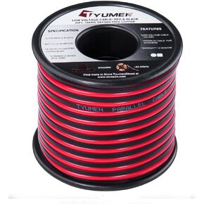 TYUMEN 40 قدم 18 AWG مقياس 2 موصل مجدولة أحمر أسود للسيارة ومكبر صوت ستيريو وكابل صوت سلك توصيل كهربائي - 99.95٪ أسلاك نحاسية خالية من الأكسجين