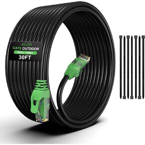 150FT Cat6 Outdoor Ethernet Cable, In-Ground, Heavy Duty Direct Burial, 24AWG CCA Patch Cord for Laptops, PCs, Routers, Printers, Surveillance Camera, PoE, UTP Cat 6 Internet Cable with 25 Cable Ties in Kuwait
