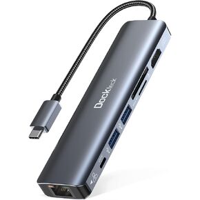 موزع USB C من دوكتيك 7 في 1 محول DD0003 USB C، ايثرنت LAN ار جيه 45، 4K 60Hz HDMI، توصيل طاقة 100 واط، منفذين USB 3.0 وSD/microSD لماك بوك M1، ايباد برو، سيرفس برو والمزيد in Kuwait