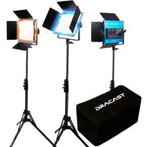 Dracast X Series Bicolor LED500 Kit - 3 Pack Includes Panel Lights, Stands, Barndoors, Travel Case | Bluetooth App Control | 3200K - 5600K LED Video Light Kit | Dimmable Lighting 0-100% | CRI TLCI 96+ in Kuwait