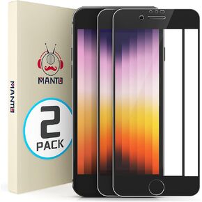 MANTO 2 Pack Screen Protector for iPhone SE 3 (2022), iPhone SE 2020, iPhone 8, iPhone 7, iPhone 6S, iPhone 6 Full Coverage Tempered Glass Screen Protector Film Edge to Edge Protection 4.7 Inch, Black