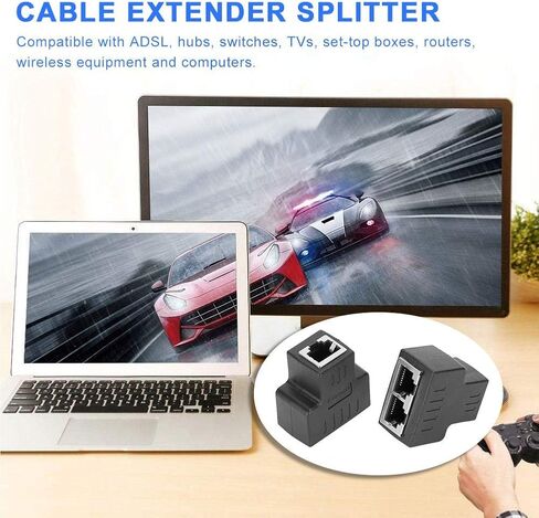وصلة إيثرنت، قطعتان محول كابل إيثرنت 1 في 2 خارج RJ45 أنثى واجهة LAN موصل كابل موسع متوافق مع ADSL والمحاور والمفاتيح وأجهزة التلفزيون وصناديق الاستقبال وما إلى ذلك (أسود) in Saudi Arabia