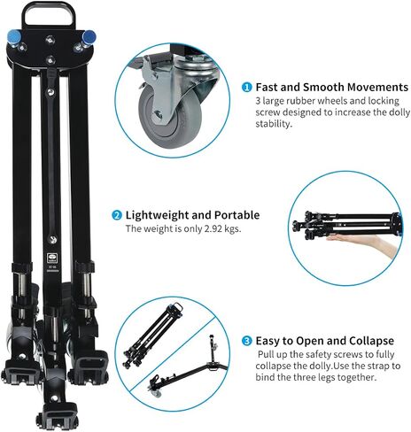 SIRUI DT-06 Professional Compatible Video Tripod Dolly - Heavy Duty Smooth and Fast Movements Open and Collapse Easily Perfect for Cameras Camcorder and Lighting Equipment in Saudi Arabia