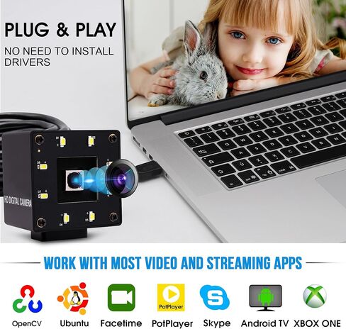 USB Camera 16MP Webcam Autofocus 68Degree Lens with Day and Night Vision Metal Case,4K PC Camera UVC Plug and Play for Industrial Machine Video Webcam on Computers,Jetson Nano,Raspberry Pi in Saudi Arabia