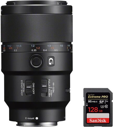 Sony (SEL90M28G) FE 90mm F2.8 Macro G OSS Full-Frame E-Mount Macro Lens with Sandisk Extreme PRO SDXC 128GB UHS-1 Memory Card in Saudi Arabia