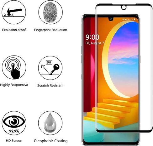 (2 حزمة) واقي شاشة LCTONG من الزجاج المقسى لهاتف LG Velvet، منحنى ثلاثي الأبعاد، صلابة 9H، مضاد للخدش. بصمات الأصابع فتح التغطية الكاملة واقي شاشة متوافق مع LG Velvet in Kuwait