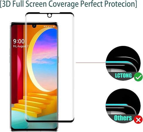 (2 حزمة) واقي شاشة LCTONG من الزجاج المقسى لهاتف LG Velvet، منحنى ثلاثي الأبعاد، صلابة 9H، مضاد للخدش. بصمات الأصابع فتح التغطية الكاملة واقي شاشة متوافق مع LG Velvet in Kuwait