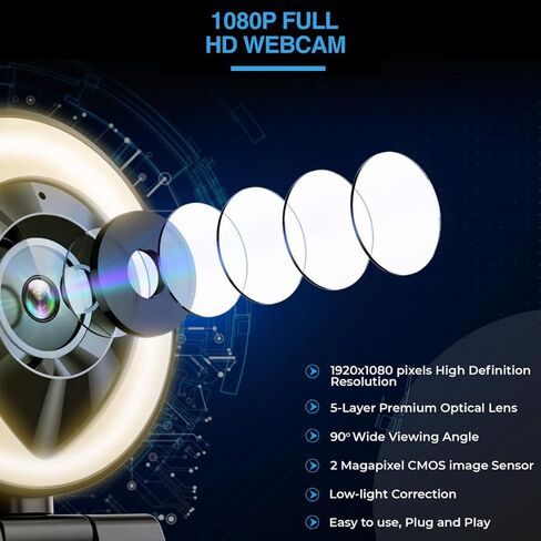 اغايب كاميرا ويب HD 1080p مزودة بميكروفون، معتمدة لزووم، متوافقة مع مايكروسوفت تيمز، كاميرا ويب للبث للكمبيوتر المكتبي/ماك/اللابتوب [نسخة محدثة 2022] in Kuwait