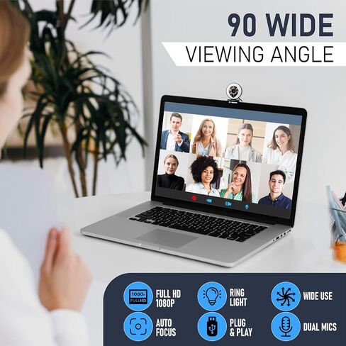 اغايب كاميرا ويب HD 1080p مزودة بميكروفون، معتمدة لزووم، متوافقة مع مايكروسوفت تيمز، كاميرا ويب للبث للكمبيوتر المكتبي/ماك/اللابتوب [نسخة محدثة 2022] in Kuwait