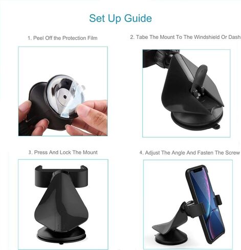 Arteck Car Mount، حامل عالمي للهاتف المحمول في السيارة يدور 360 درجة للزجاج الأمامي التلقائي ولوحة القيادة، للهواتف المحمولة Apple iPhone 15، 15 Pro، 15 Pro Max، 14، 13، 12، 11، SE، هاتف Android الخلوي، GPS in Kuwait